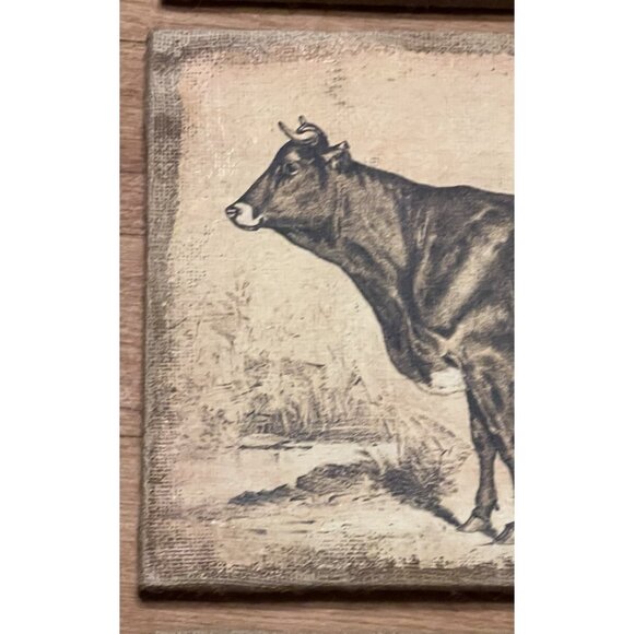 Rustic Cow Prints on Burlap Canvas Primitive Farmhouse Hanging Wall Decor - Picture 4 of 8